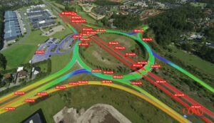 aerial traffic inspection with lines and marks of traffic flow