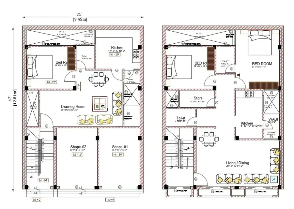 Sky Scan Surveys | Measured Building Survey Cost UK (2025): Your Complete Pricing & ROI Guide with 3D Laser Scanning Expertise Screenshot of detailed 2D CAD floor plans derived from a measured building survey