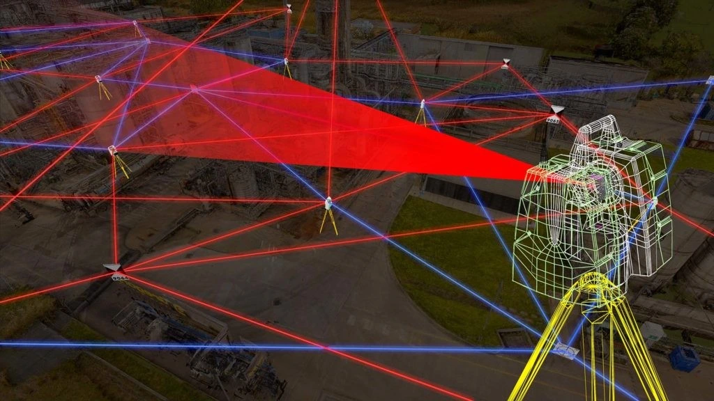 Sky Scan Surveys | 3D Laser Scanning for Buildings Cost UK 3D laser scanner capturing detailed data inside a modern UK building, showing point cloud lines on an interior wall.