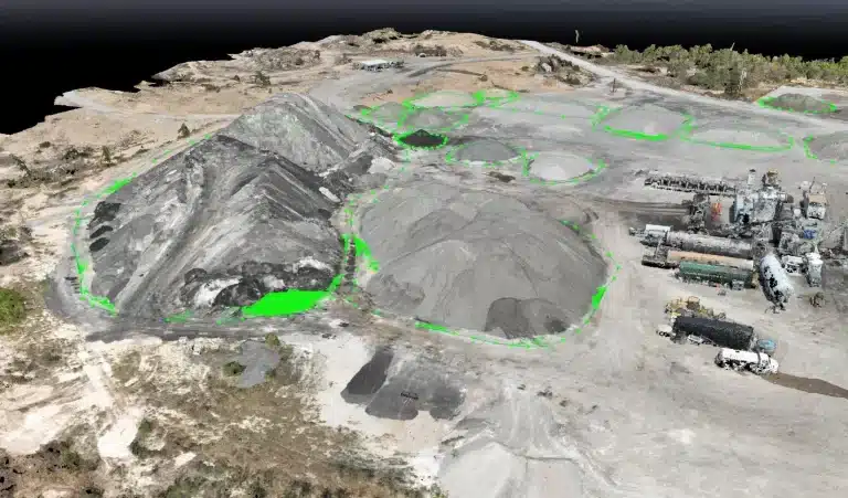 Sky Scan Surveys | TEST1 Topographic Survey Drone image with CAD overlay of quarry/stockpile